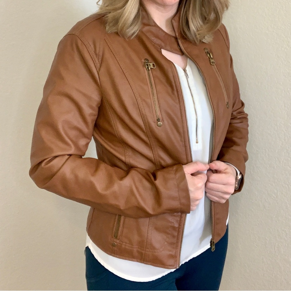 Faux Leather Moto Camel Jacket